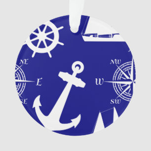Nautical Navy Blue White Pattern Ornament