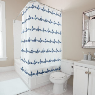 Nautical Navy Blue white rope waves pattern Shower Shower Curtain