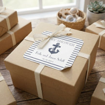 Nautical Navy Blue White Stripe Anchor Baby Shower