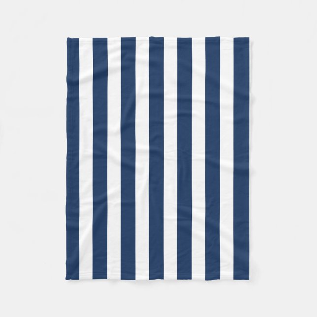 Nautical Navy Blue & White Striped  Fleece Blanket (Front)