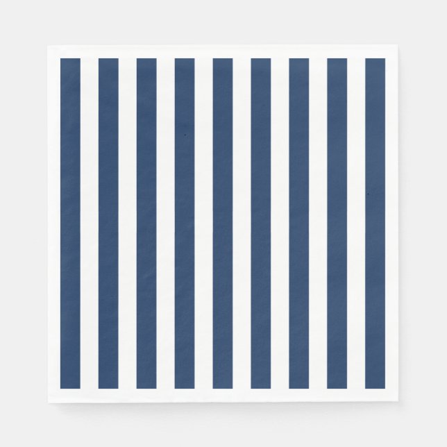 Nautical Navy Blue & White Striped Napkin (Front)