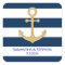 Nautical Navy Blue White Stripes Gold Anchor