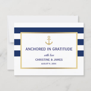 Nautical Navy Blue White Stripes Thank You Wedding Postcard