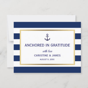 Nautical Navy Blue White Stripes Thank You Wedding Postcard