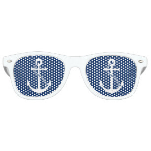 Nautical Navy Blue with White Anchor Retro Sunglasses