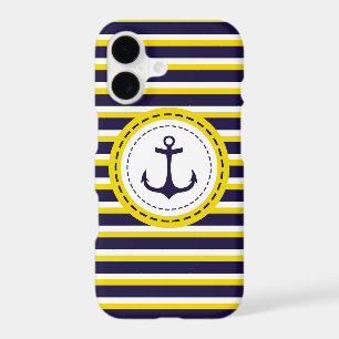 Nautical Navy Blue Yellow Stripes Anchor Design