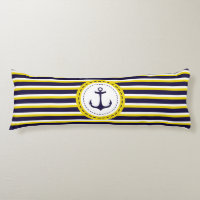 Nautical Navy Blue Yellow Stripes Anchor Design