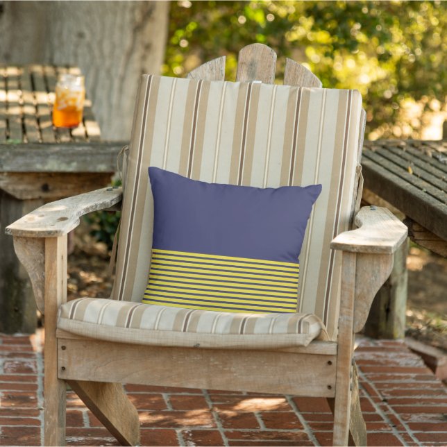 Nautical Navy Blue Yellow Stripes Cushion (Chair)