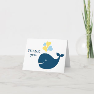 Nautical Navy Blue Yellow Whale Folded Boy Thank You Card