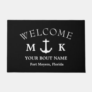 Nautical Navy Brown me Aboard Boat Name Anchor Doo Doormat