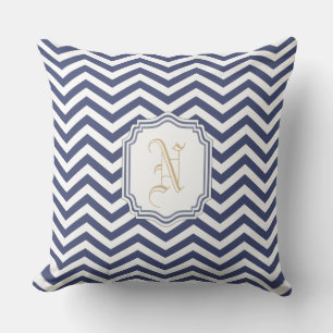 Nautical Navy Chevron Monogramed Cushion
