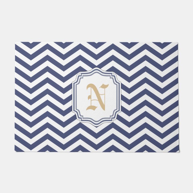 Nautical Navy Chevron Monogramed Doormat (Front)