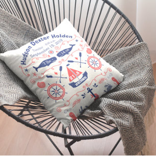 Nautical Navy Coral Boy Nursery Baby Birth Stat Cushion