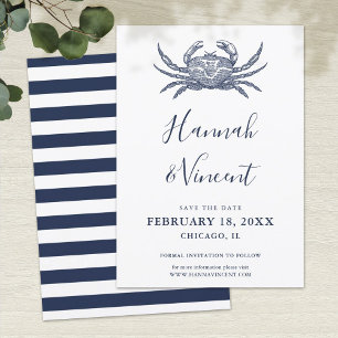 Nautical Navy Crab Save the Date Card