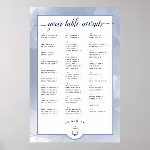 #Nautical Navy+Dusty Blue Watercolor Seating Chart