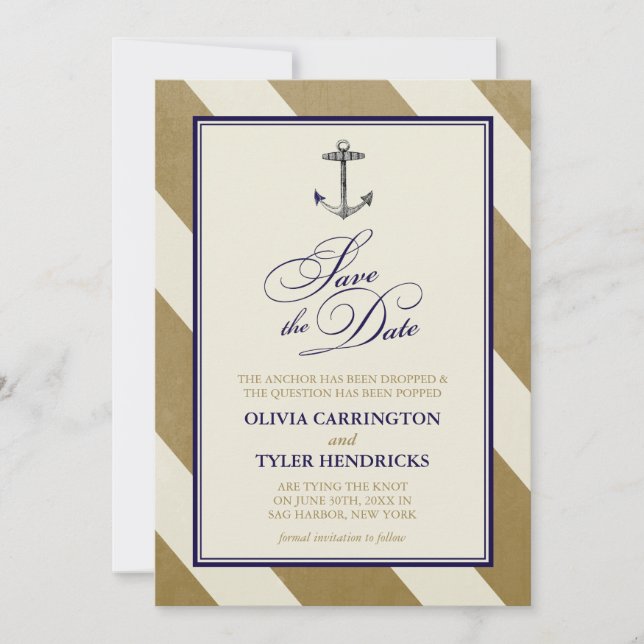Nautical Navy & Gold Save the Dates Save The Date (Front)