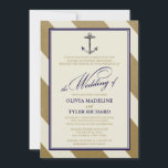 Nautical Navy & Gold Wedding Invitations<br><div class="desc">This stylish wedding invitation design by The Spotted Olive™ features a lightly weathered bold gold & cream striped background, a vintage image of an anchor and the words "the Wedding of" typeset in an elegant script typeface. Please note the background image is slightly weathered and blemishes and imperfections are part...</div>