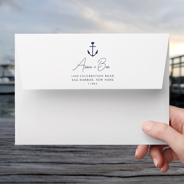 Nautical Navy Heart Anchor Return Address 5x7 Envelope (Creator Uploaded)