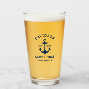 Nautical Navy Lake House Family Custom Glass