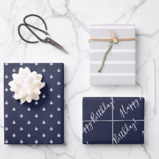 Nautical Navy & Light Grey Birthday  Wrapping  Wrapping Paper Sheet
