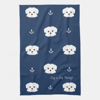 Nautical Navy Maltipoo Puppy Kitchen Towel