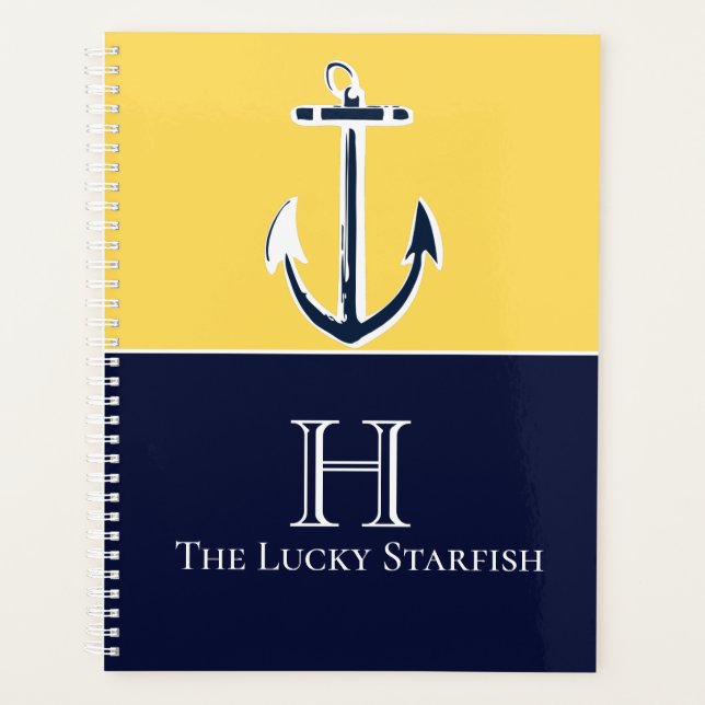 Nautical Navy Mustard Yellow Anchor beach house Pl Planner (Front)