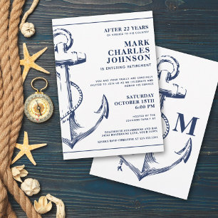 Nautical Navy Nautical Anchor Retirement  Invitation