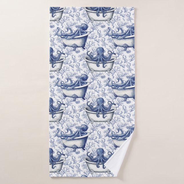 Nautical Navy Octopus in a Bath Towel (Bath Towel)
