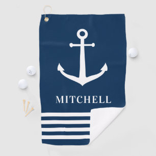 Nautical Navy Personalised Name Boat Anchor Golf Towel