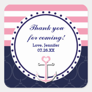 Nautical Navy Pink Anchor Party Favour Sticker