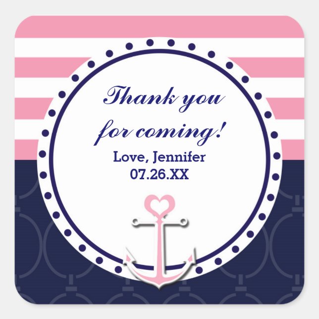Nautical Navy Pink Anchor Party Favour Sticker (Front)