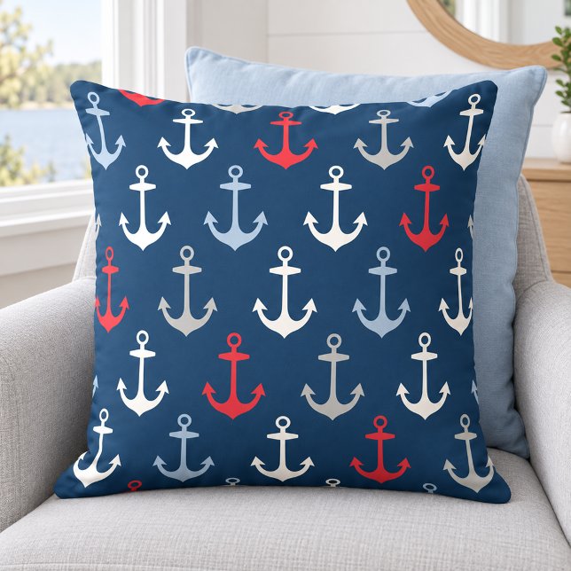 Nautical Navy Red Anchor Pattern Cushion (Creator Uploaded)