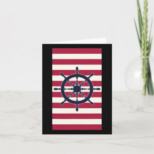 Nautical Navy Red Stripes Striped Wheel  Card