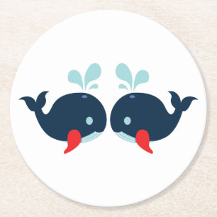 Nautical Navy Red Whales Beach Wedding Party Round Paper Coaster