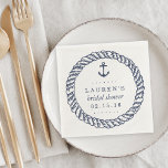 Nautical Navy Rope and Anchor Bridal Shower Napkin<br><div class="desc">A perfect match with our Nautical Rope bridal shower suite,  our classic preppy cocktail napkins are a perfect finishing touch for an unforgettable party! Crisp white napkins feature a navy blue nautical rope border and your custom text in matching navy -- guest of honour's name,  event type,  and date.</div>