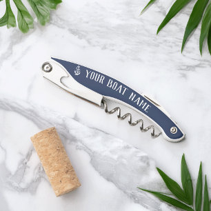 Nautical Navy Rustic Anchor Boat Name Corkscrew