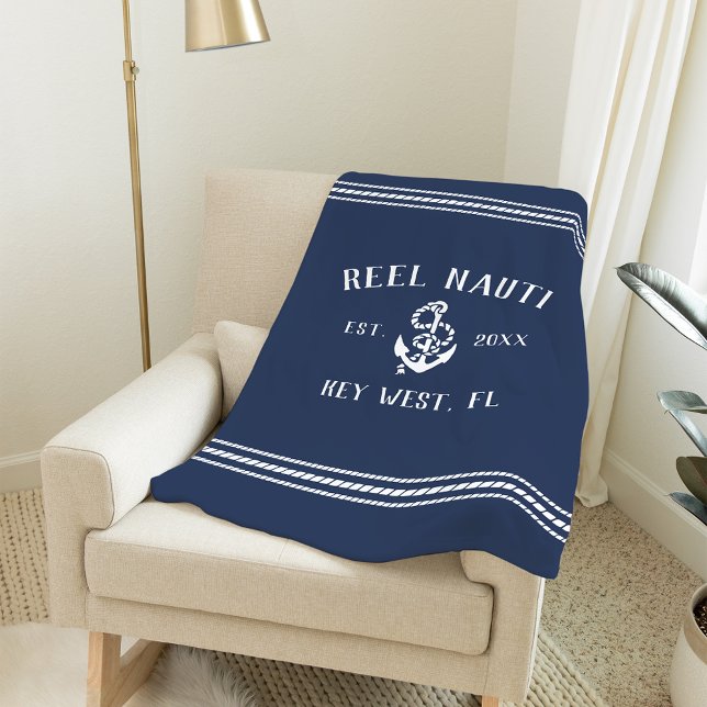 Nautical Navy Rustic Anchor | Custom Boat Name Fleece Blanket (Creator Uploaded)