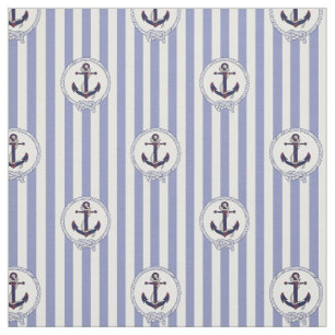 Nautical Navy rusty anchor/rope with blue stripe Fabric