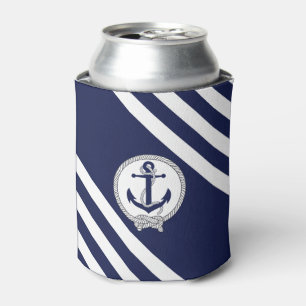 Nautical navy rusty anchor with rope/blue stripe can cooler