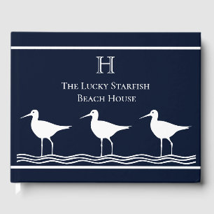 Nautical navy  Sand Pipers  Coastal Monogrammed Guest Book