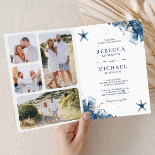 Nautical Navy Starfish All in One QR Code Wedding Invitation