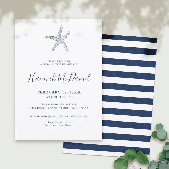 Nautical Navy Starfish Bridal Shower Invitation (Creator Uploaded)