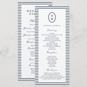 Nautical Navy Stripe Classic Wedding Program Card