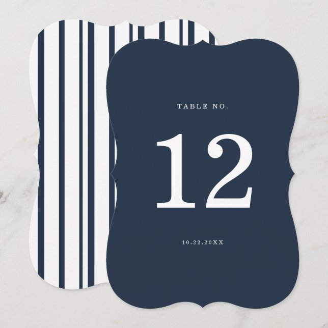 Nautical Navy Stripe Die-Cut Wedding Table Number (Front/Back)