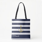 Nautical Navy Stripe Gold Anchor Personalised