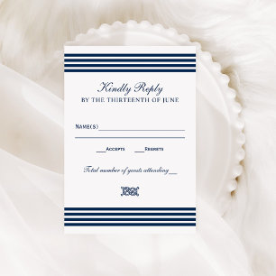 Nautical Navy Stripe Kindly Reply Wedding RSVP Card