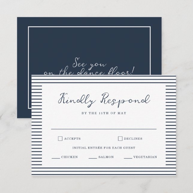 Nautical Navy Stripe Wedding RSVP Card (Front/Back)