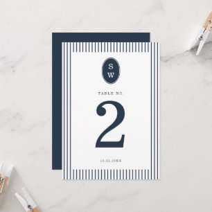 Nautical Navy Stripe Wedding Table Number Card