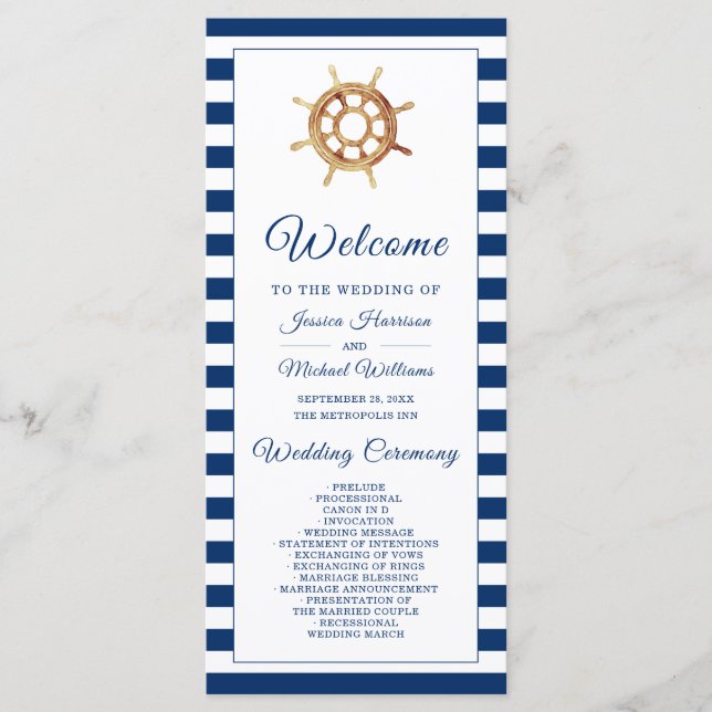 Nautical Navy Stripes Watercolor Steering Wheel Programme (Front)