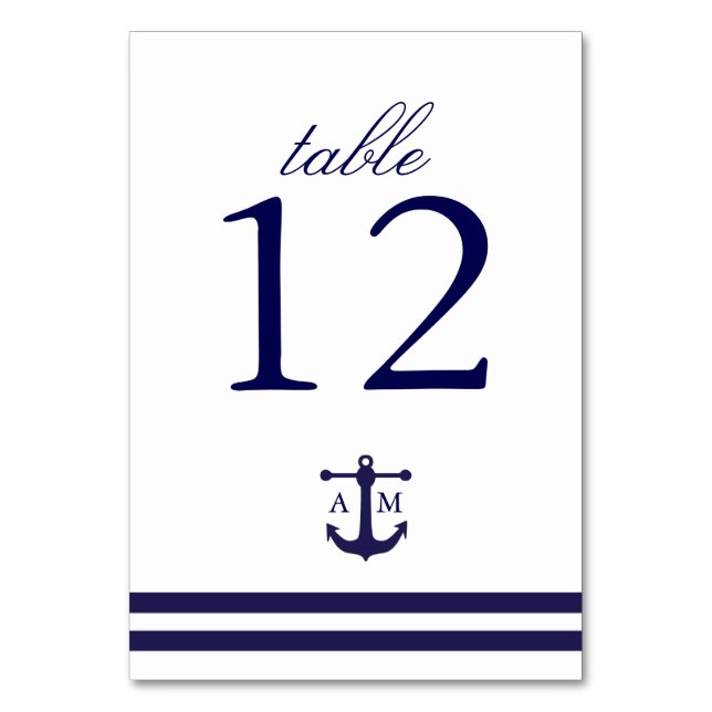 Nautical Navy Table Number Card (Front)